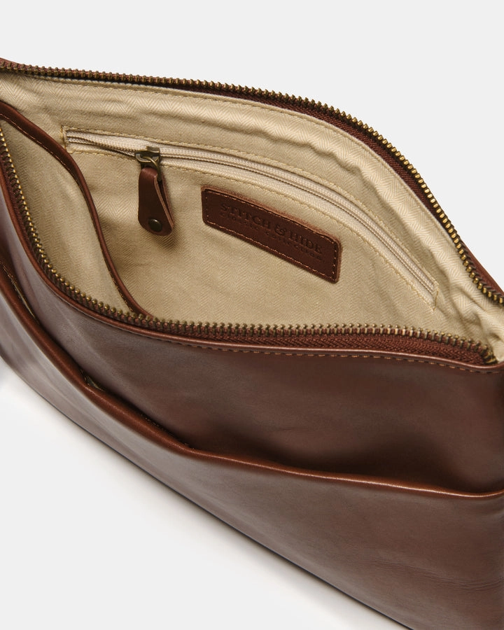 STITCH & HIDE LEATHER JULIETTE CROSSBODY/CLUTCH BAG - MOCHA BROWN - FREE KEYRING