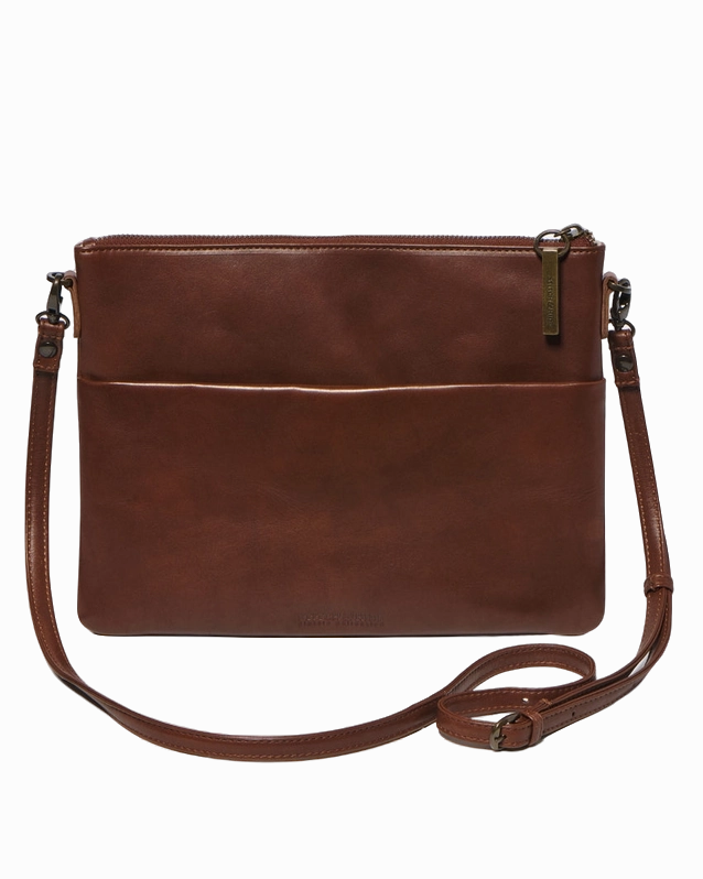 STITCH & HIDE LEATHER JULIETTE CROSSBODY/CLUTCH BAG - MOCHA BROWN - FREE KEYRING