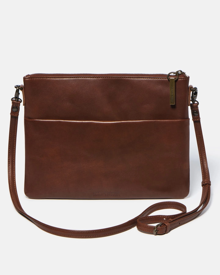 STITCH & HIDE LEATHER JULIETTE CROSSBODY/CLUTCH BAG - MOCHA BROWN - FREE KEYRING