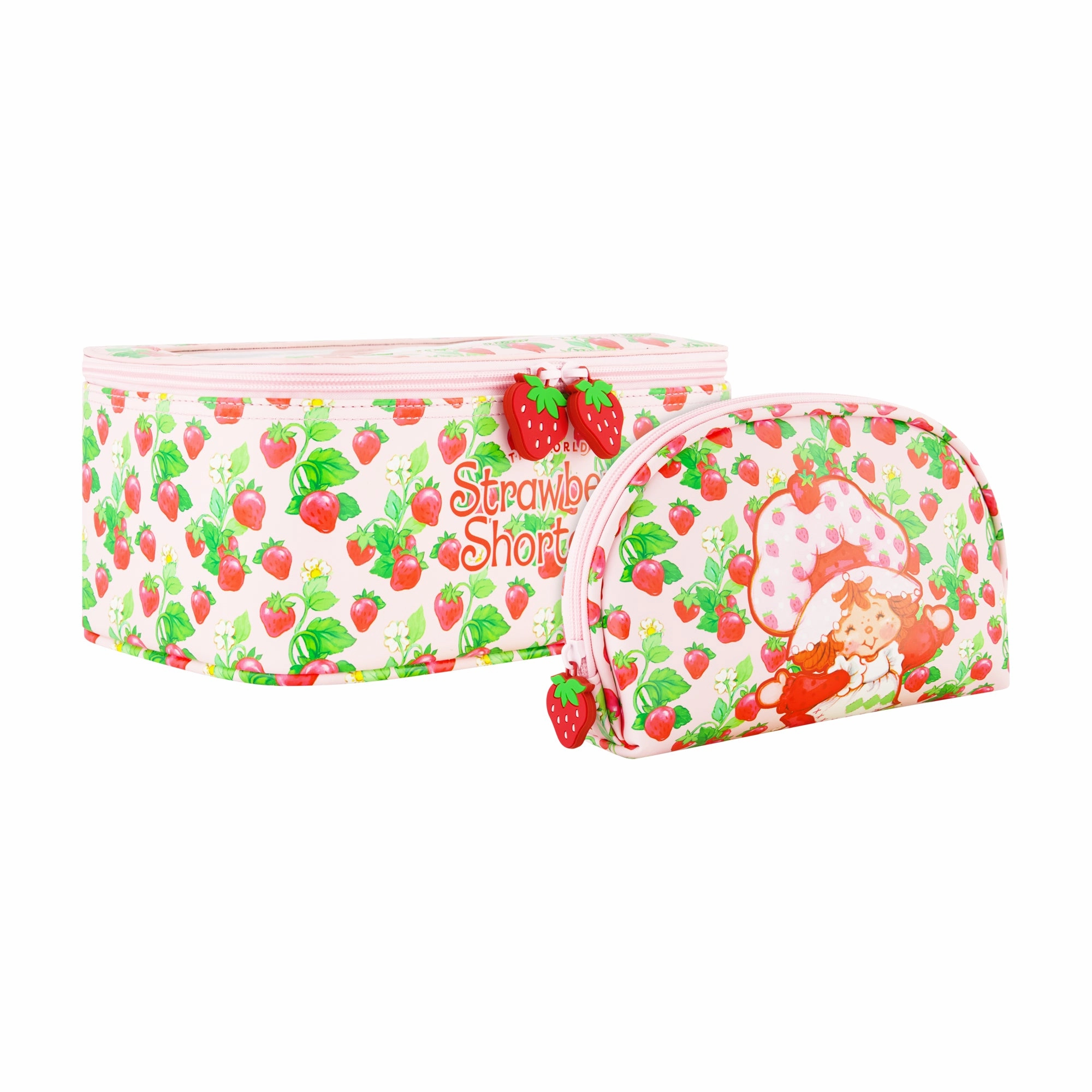 Strawberry Shortcake 2-Piece Travel Cosmetic Case Set C Sweet Strawberry Design with Zipper Pulls