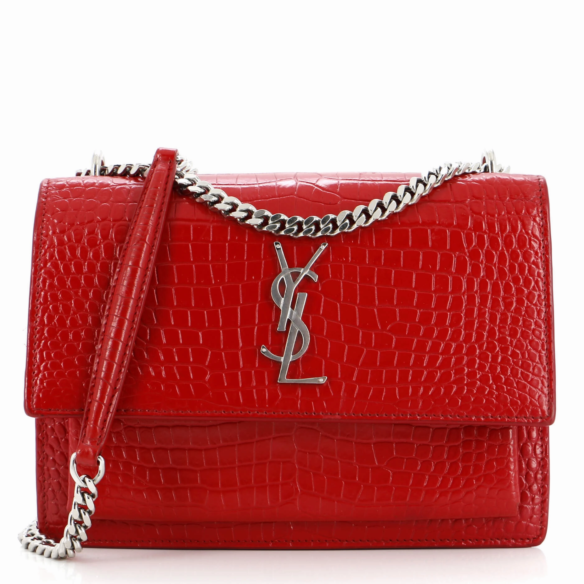 Sunset Crossbody Bag Crocodile Embossed Leather Medium