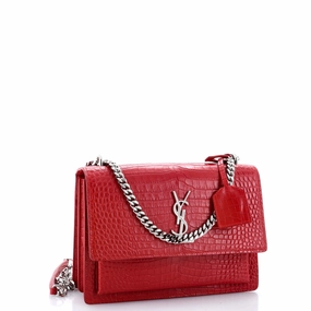 Sunset Crossbody Bag Crocodile Embossed Leather Medium