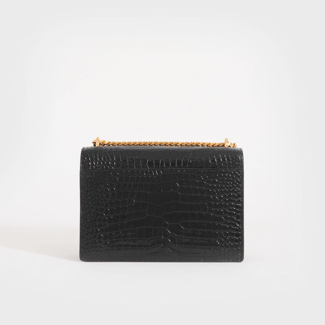 Sunset Medium Croc-Effect Leather Shoulder Bag in Black