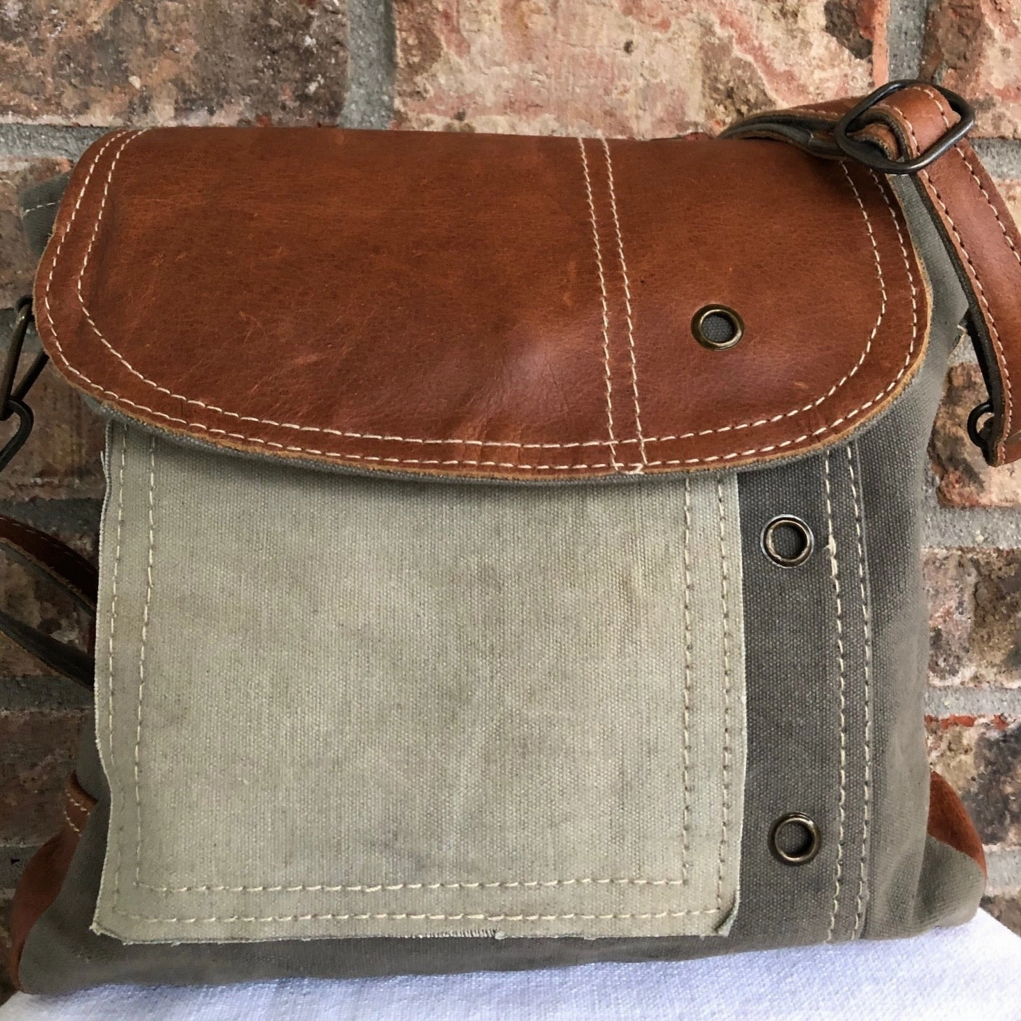 Sustainable Canvas with Leather Flap Shoulder Crossbody Bag ~ Goes with Everything!