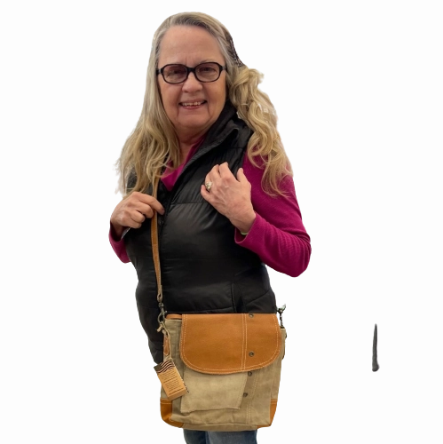 Sustainable Canvas with Leather Flap Shoulder Crossbody Bag ~ Goes with Everything!