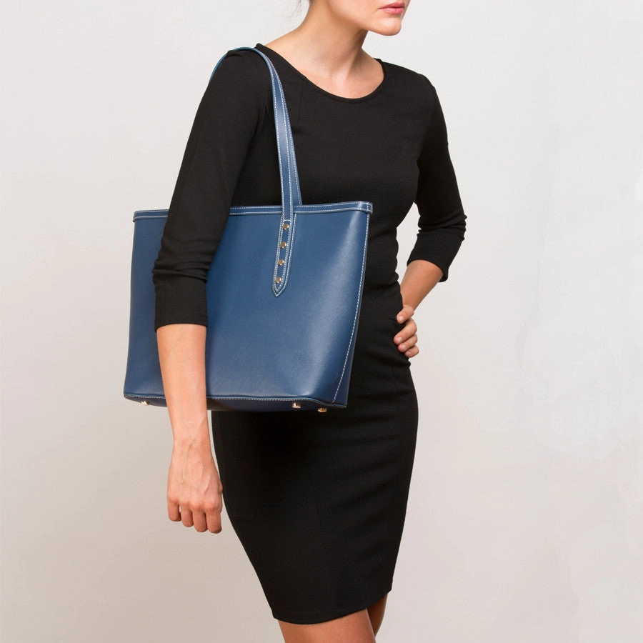 Susu Blue Leather Shoulder Tote Bag