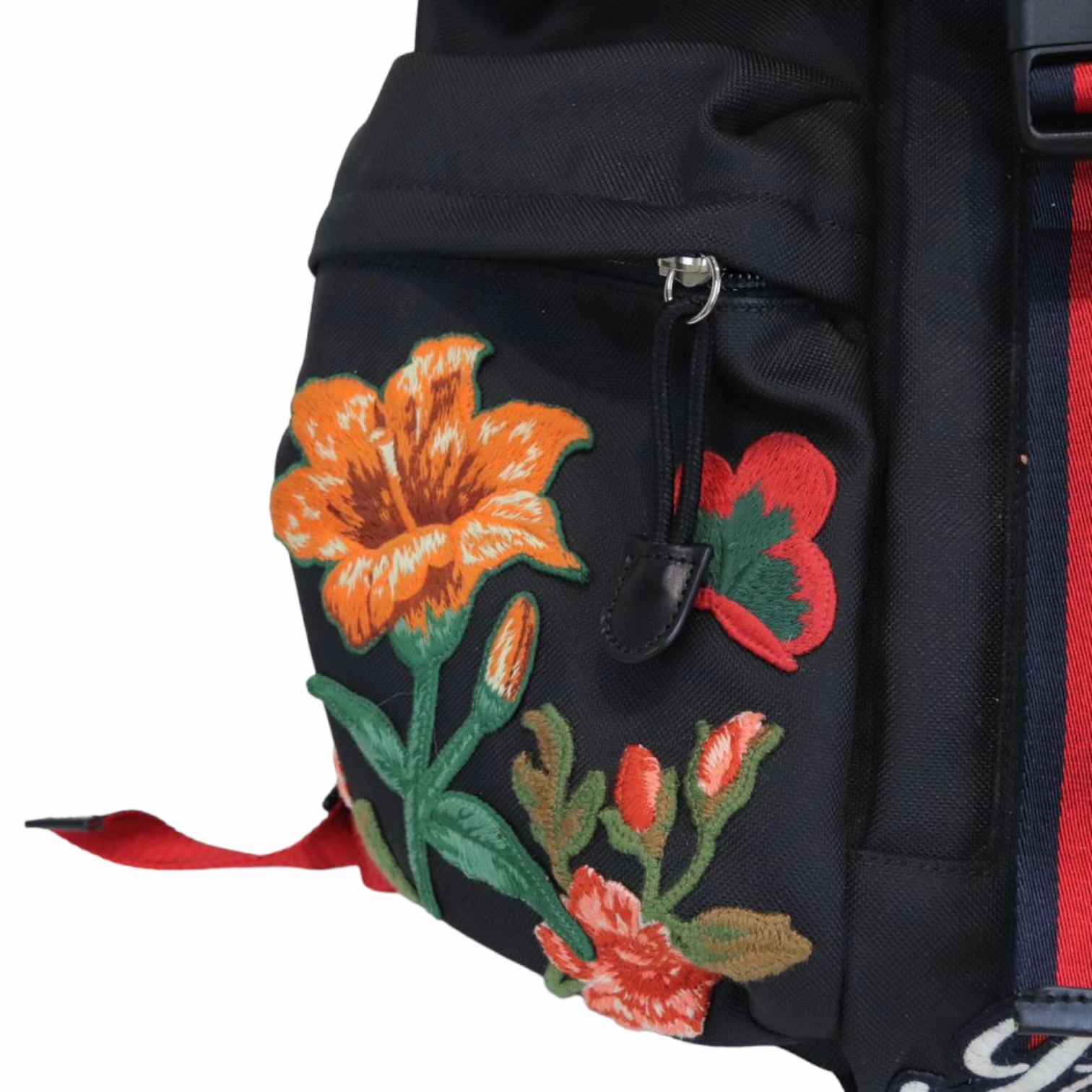 Techno Canvas Embroidered Double Buckle Backpack Black
