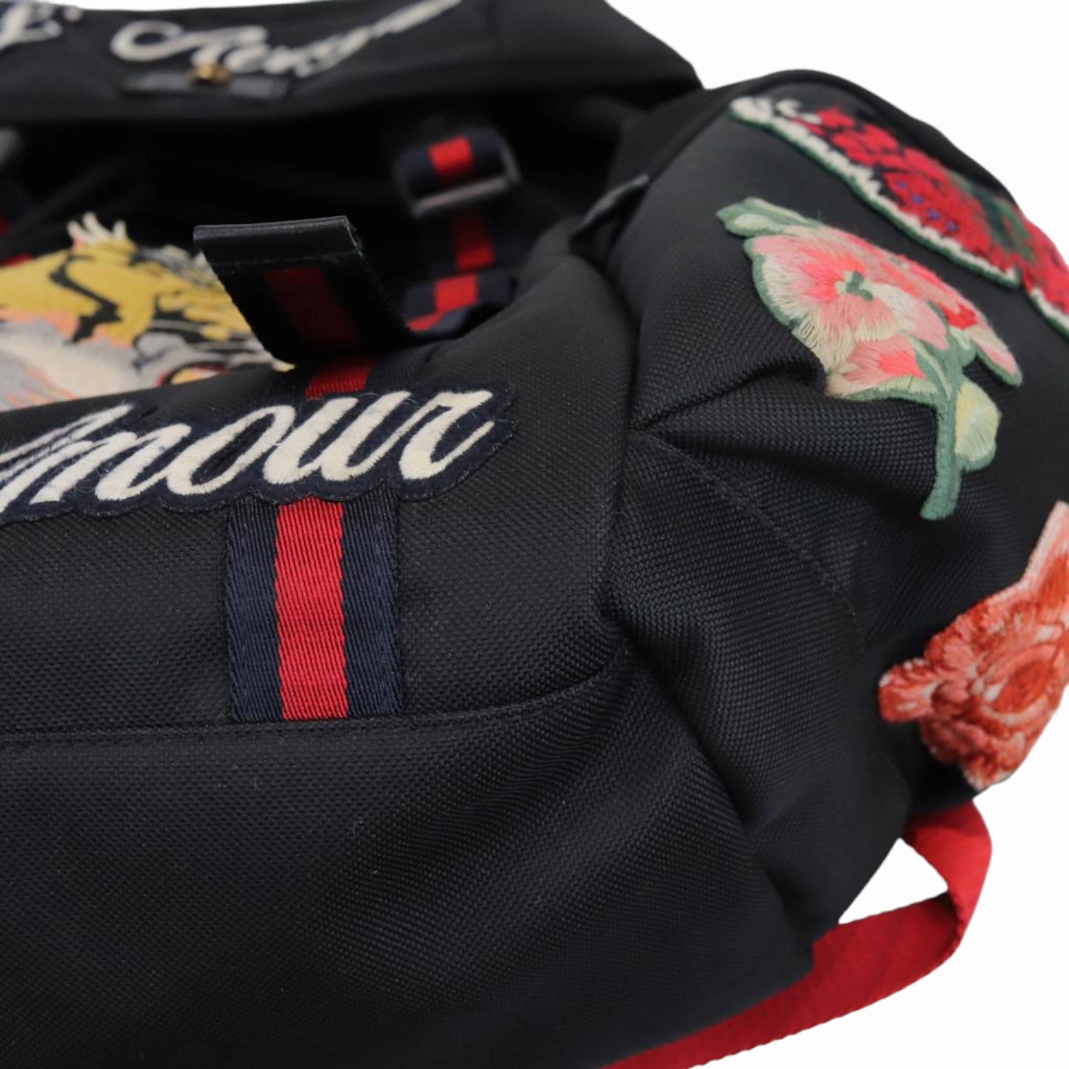 Techno Canvas Embroidered Double Buckle Backpack Black