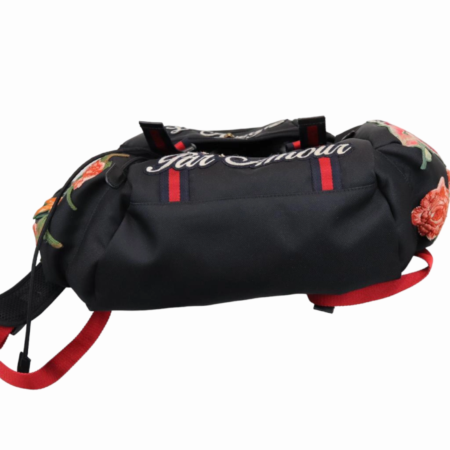 Techno Canvas Embroidered Double Buckle Backpack Black