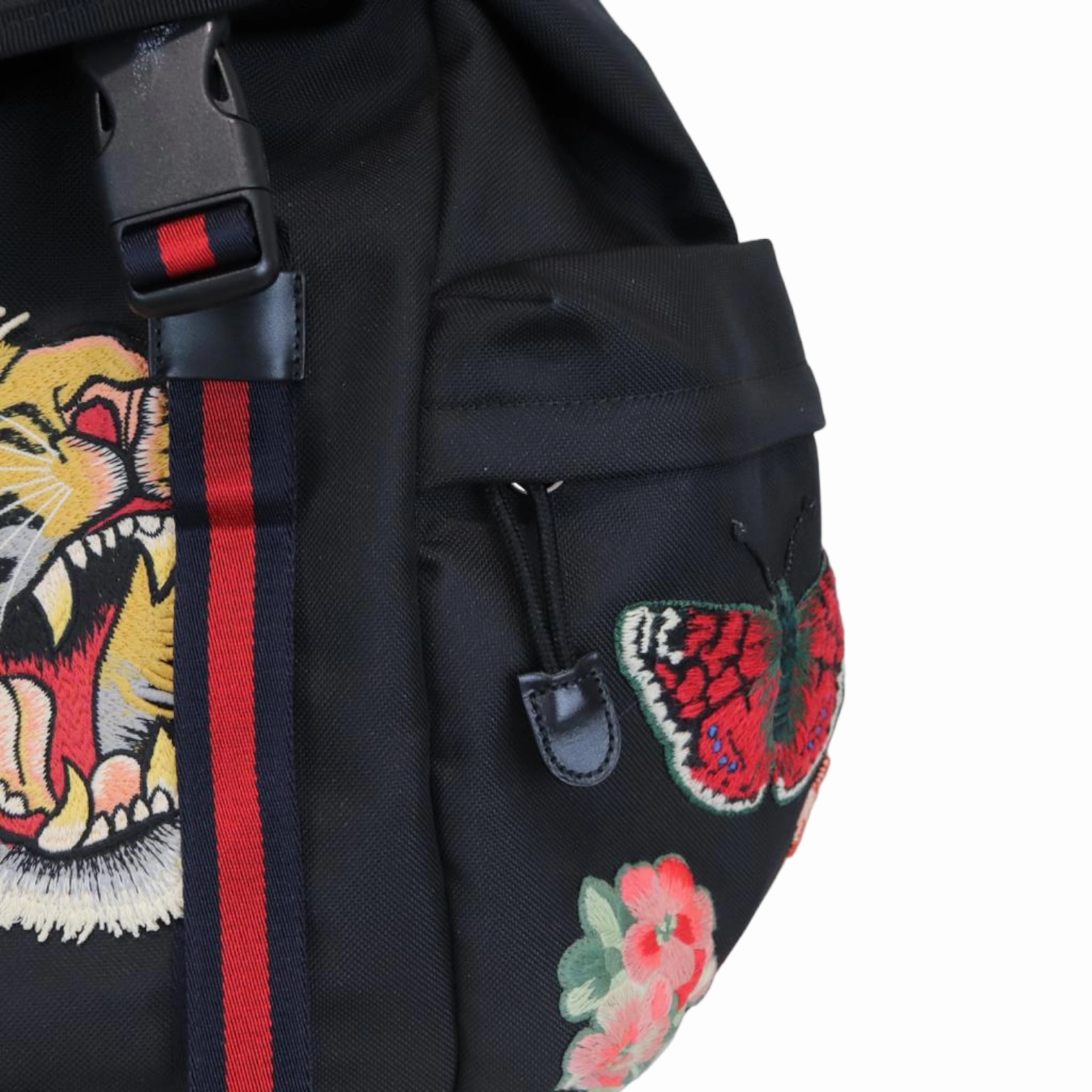 Techno Canvas Embroidered Double Buckle Backpack Black