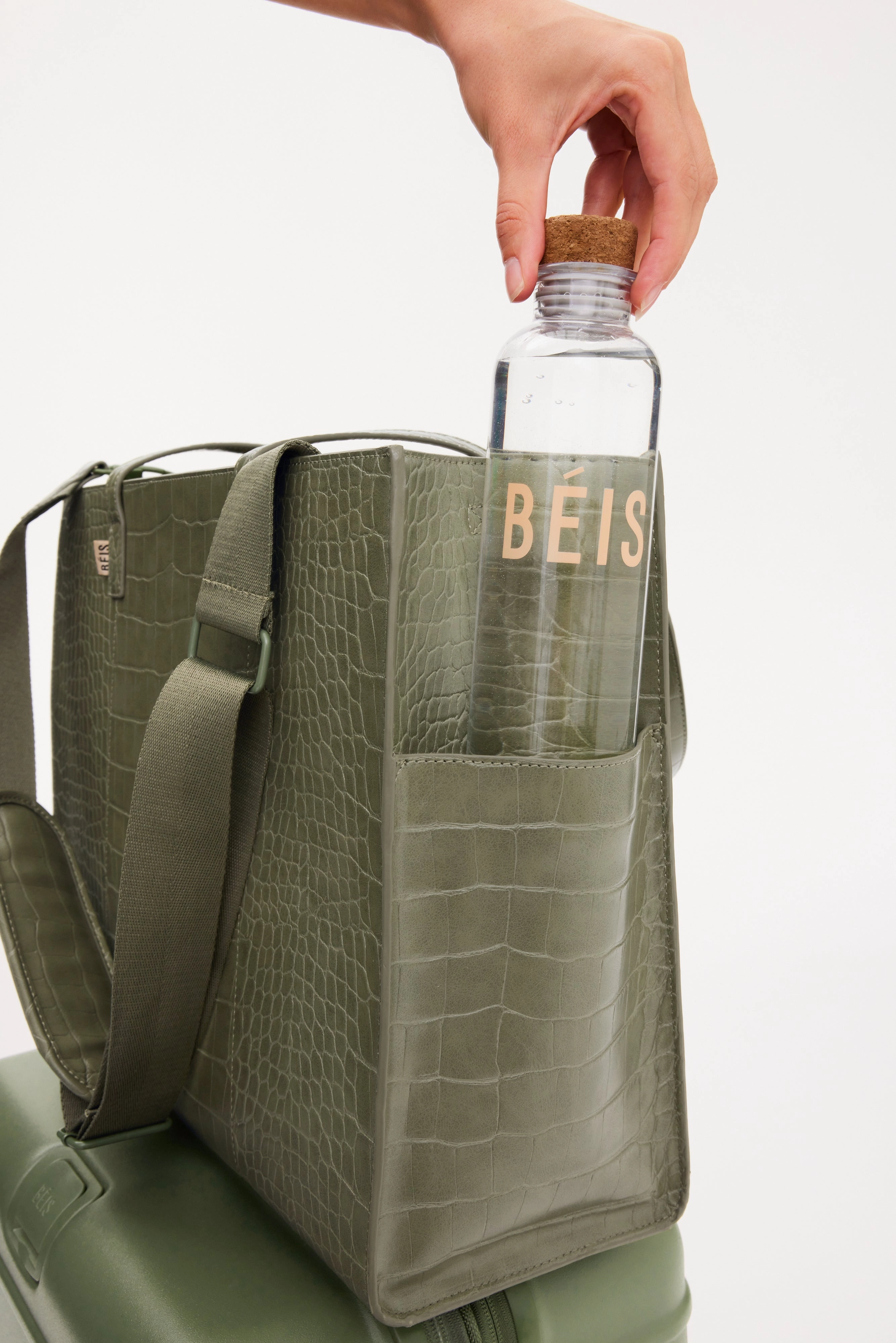 The Large Work Tote in Olive Croc