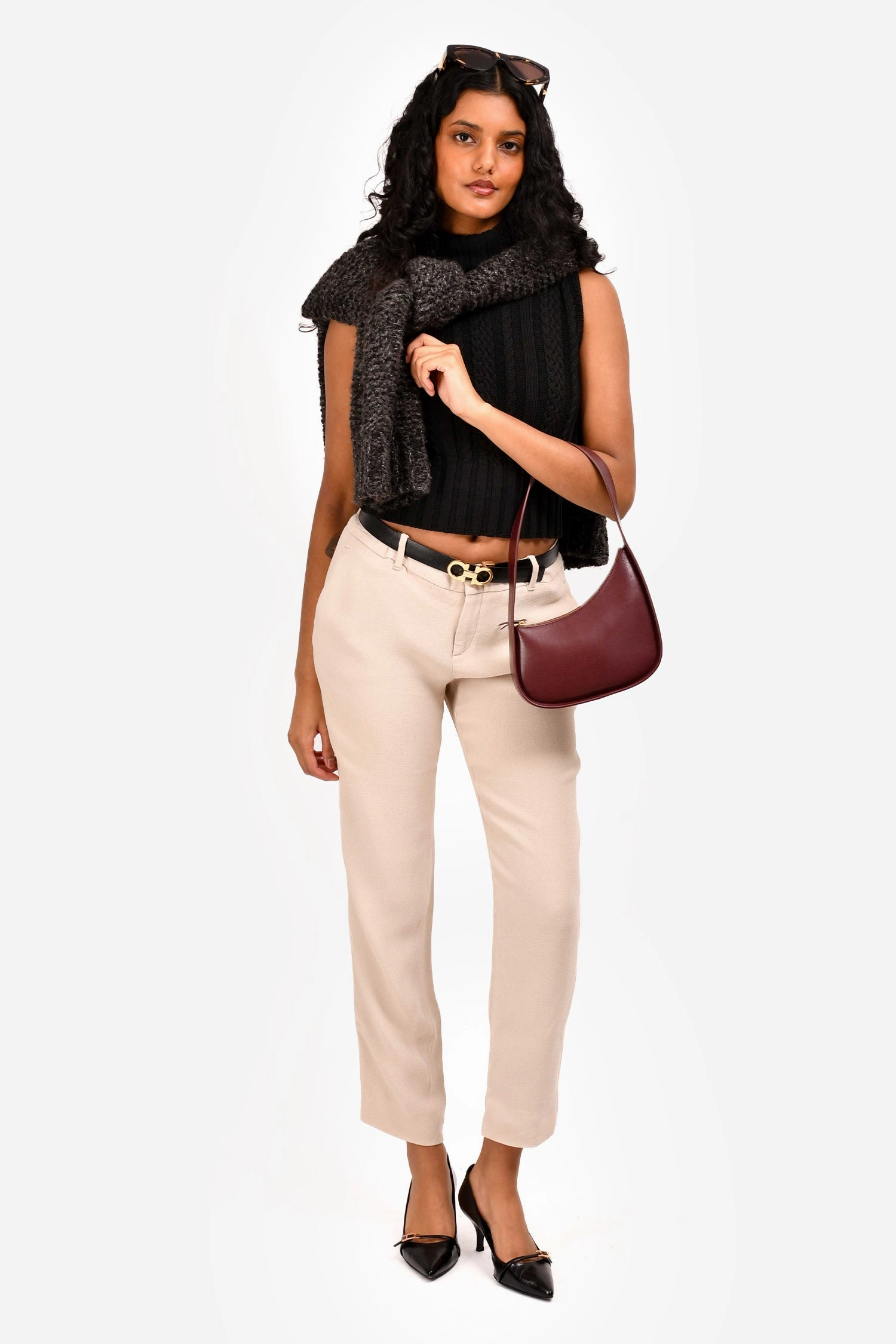 The Row Burgundy Leather 'Half Moon' Bag