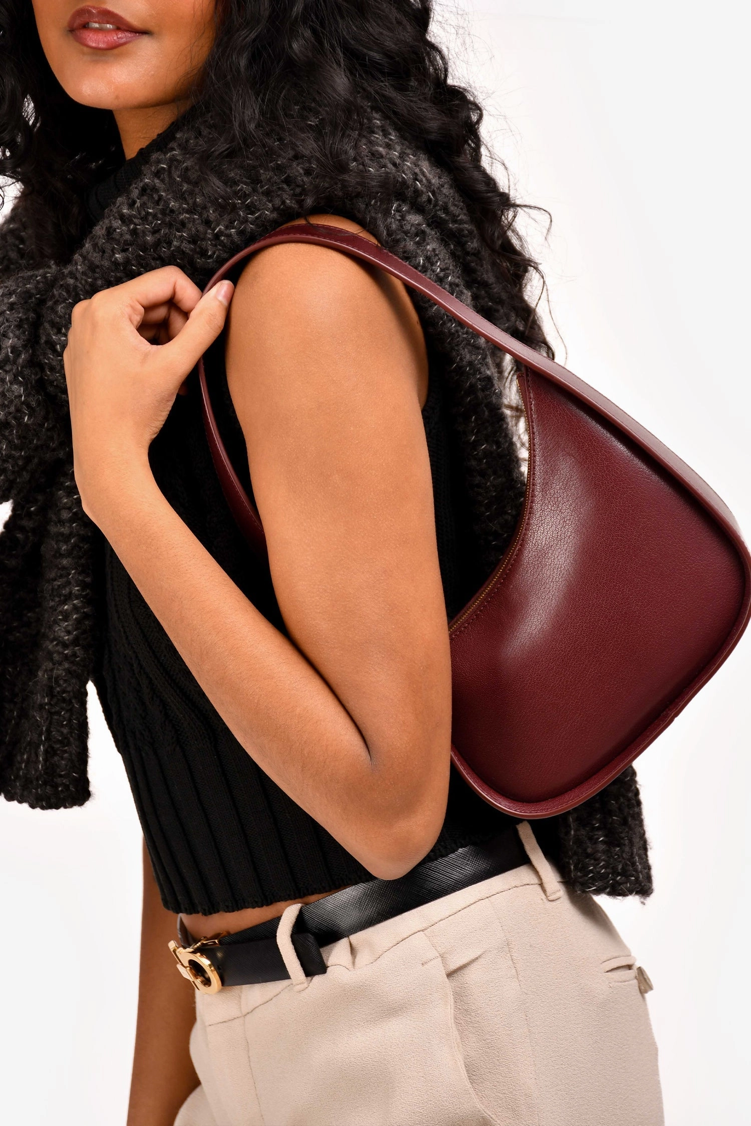 The Row Burgundy Leather 'Half Moon' Bag