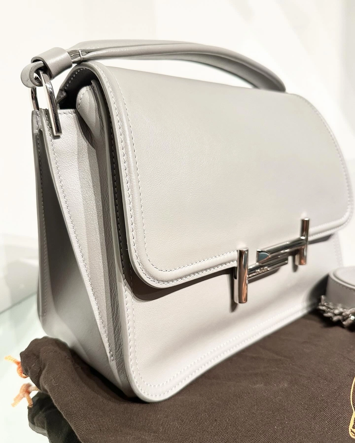 TODS Small Double T Logo Leather Handle Shoulder Crossbody Bag