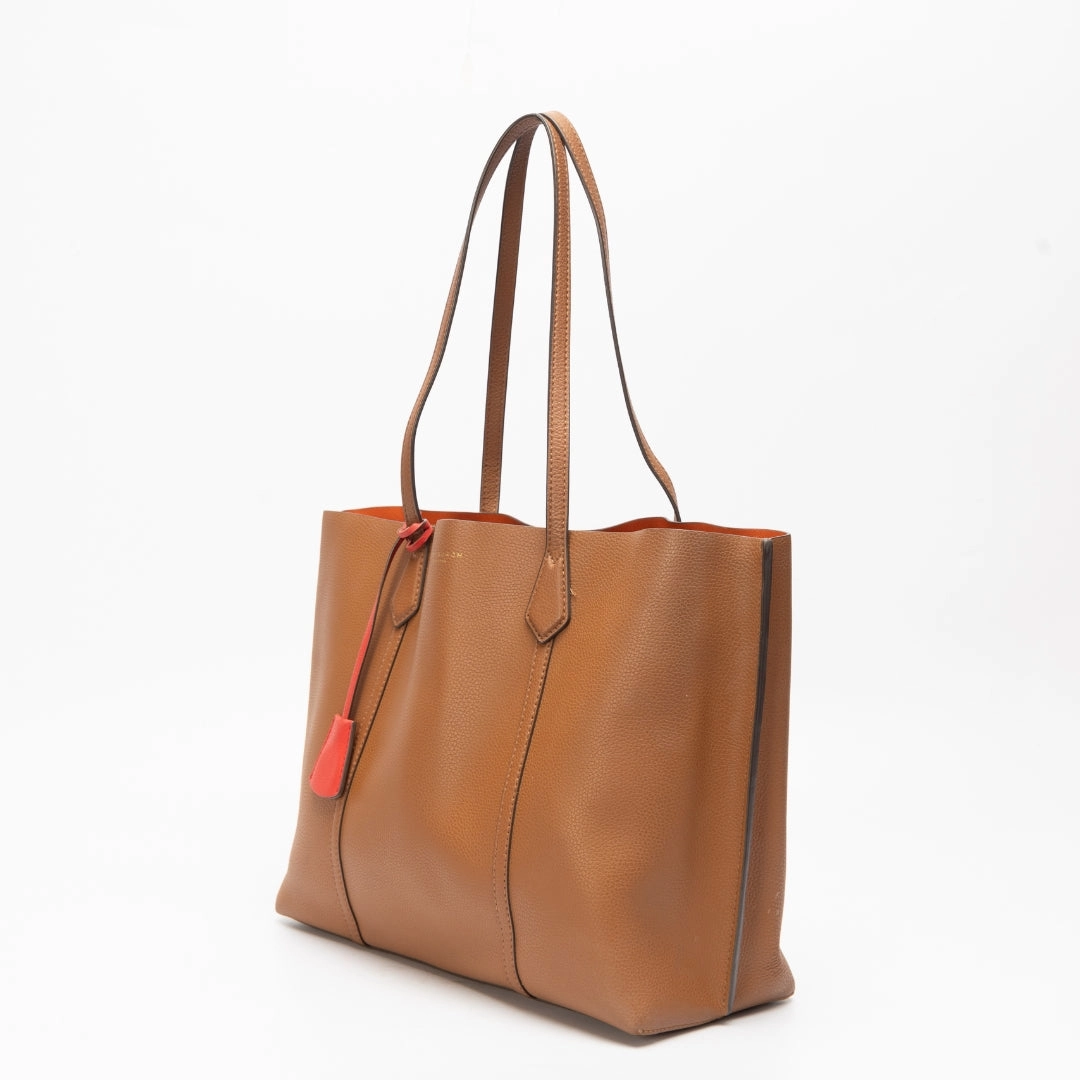 Tory Burch Brown Pebbled Leather Perry Triple Compartment Tote