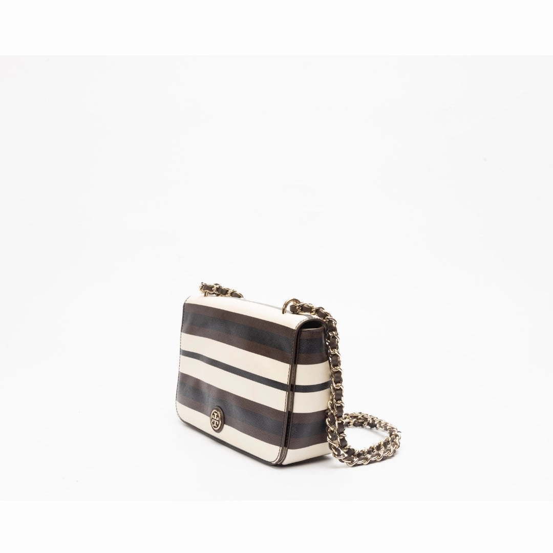 Tory Burch Striped Chain Linked Crossbody Bag