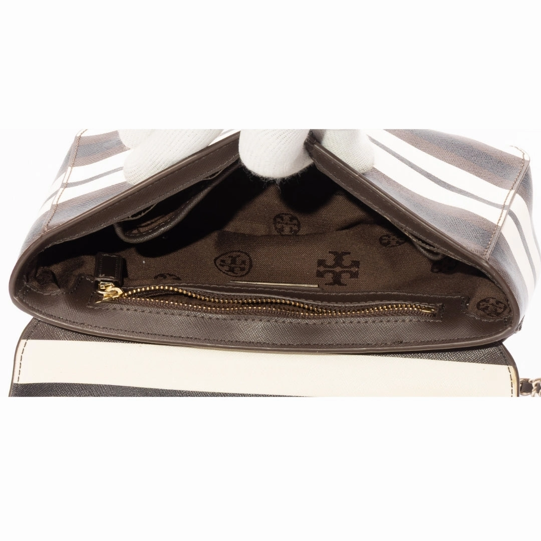 Tory Burch Striped Chain Linked Crossbody Bag