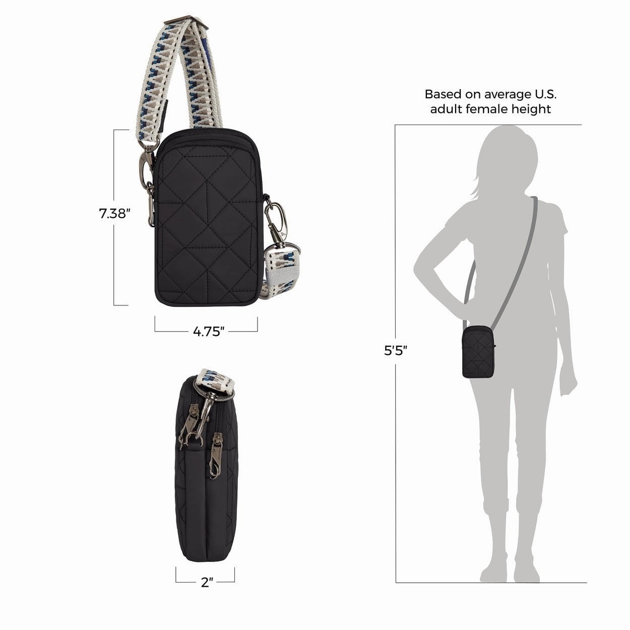 Travelon Anti-Theft Boho 2 Compartment Phone Crossbody - Geo Black