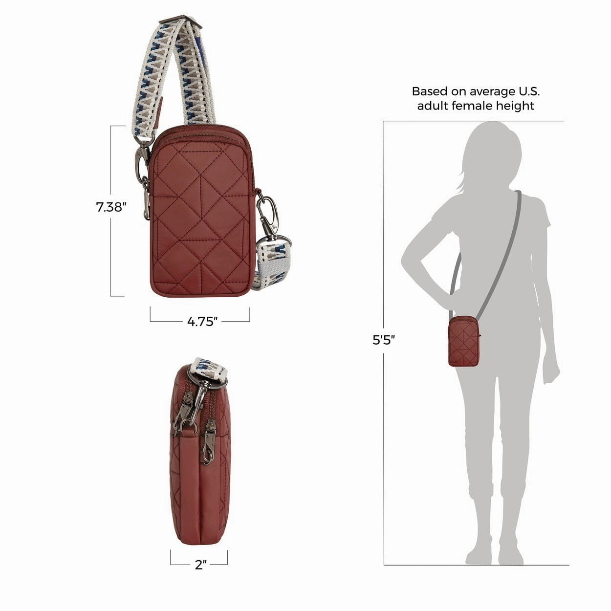 Travelon Anti-Theft Boho 2 Compartment Phone Crossbody - Geo Paprika