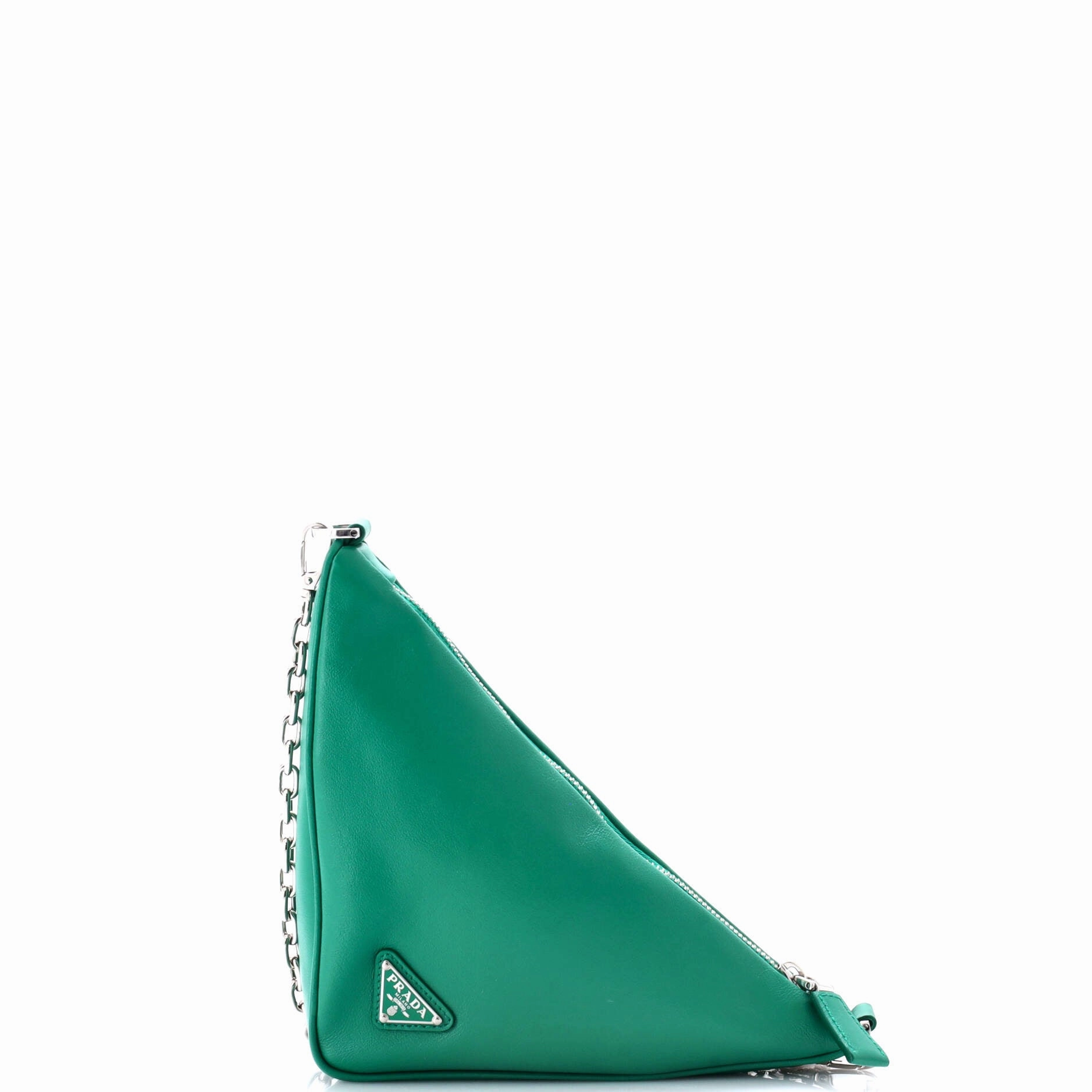 Triangle Logo Zip Chain Crossbody Bag Embossed Leather Small