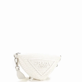 Triangle Logo Zip Crossbody Bag Crochet Raffia Small
