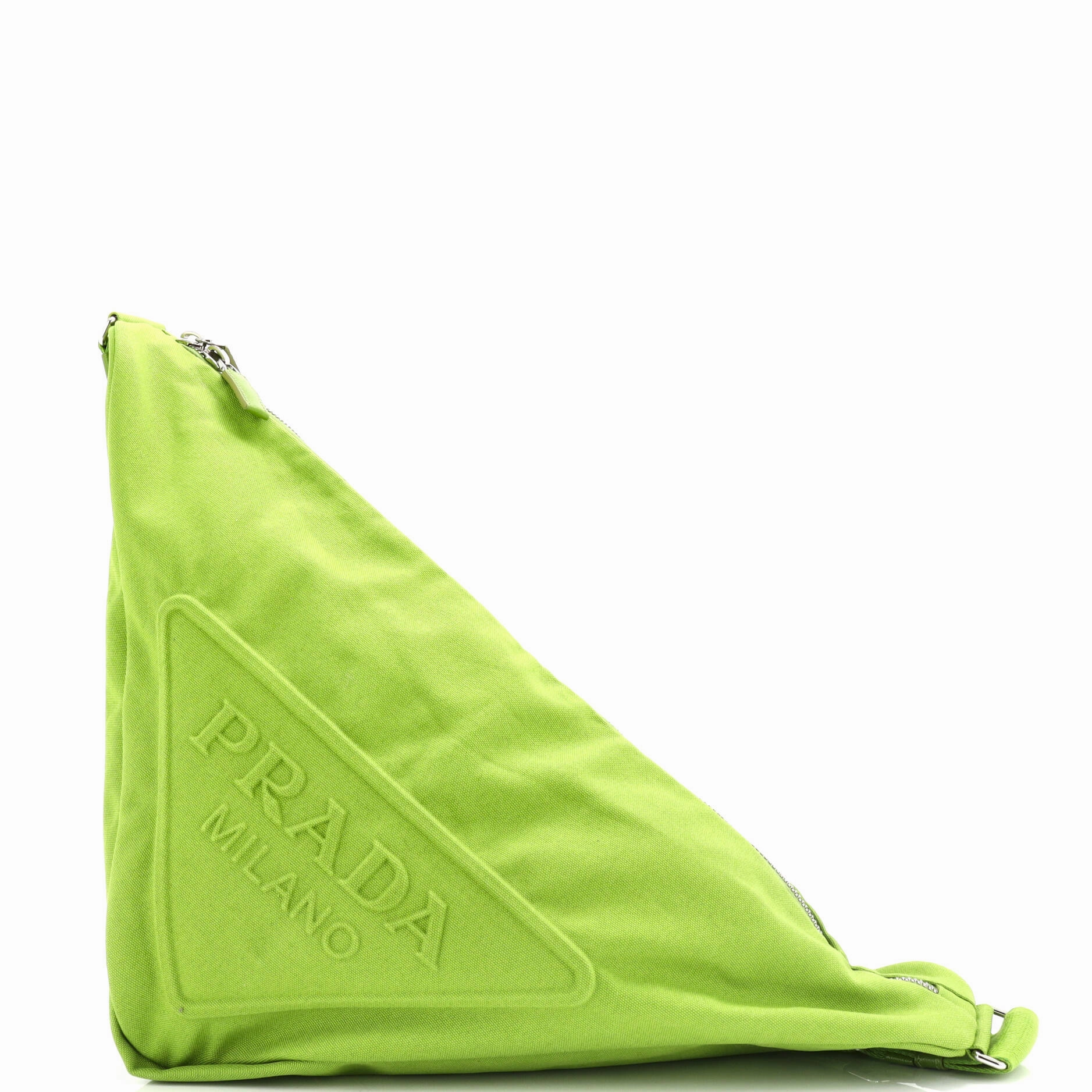 Triangle Logo Zip Crossbody Bag Embossed Canvas Large