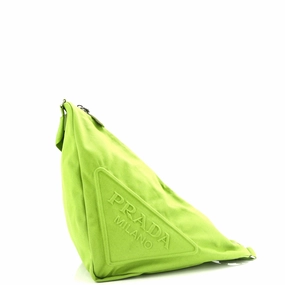 Triangle Logo Zip Crossbody Bag Embossed Canvas Large