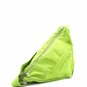 Triangle Logo Zip Crossbody Bag Embossed Canvas Large