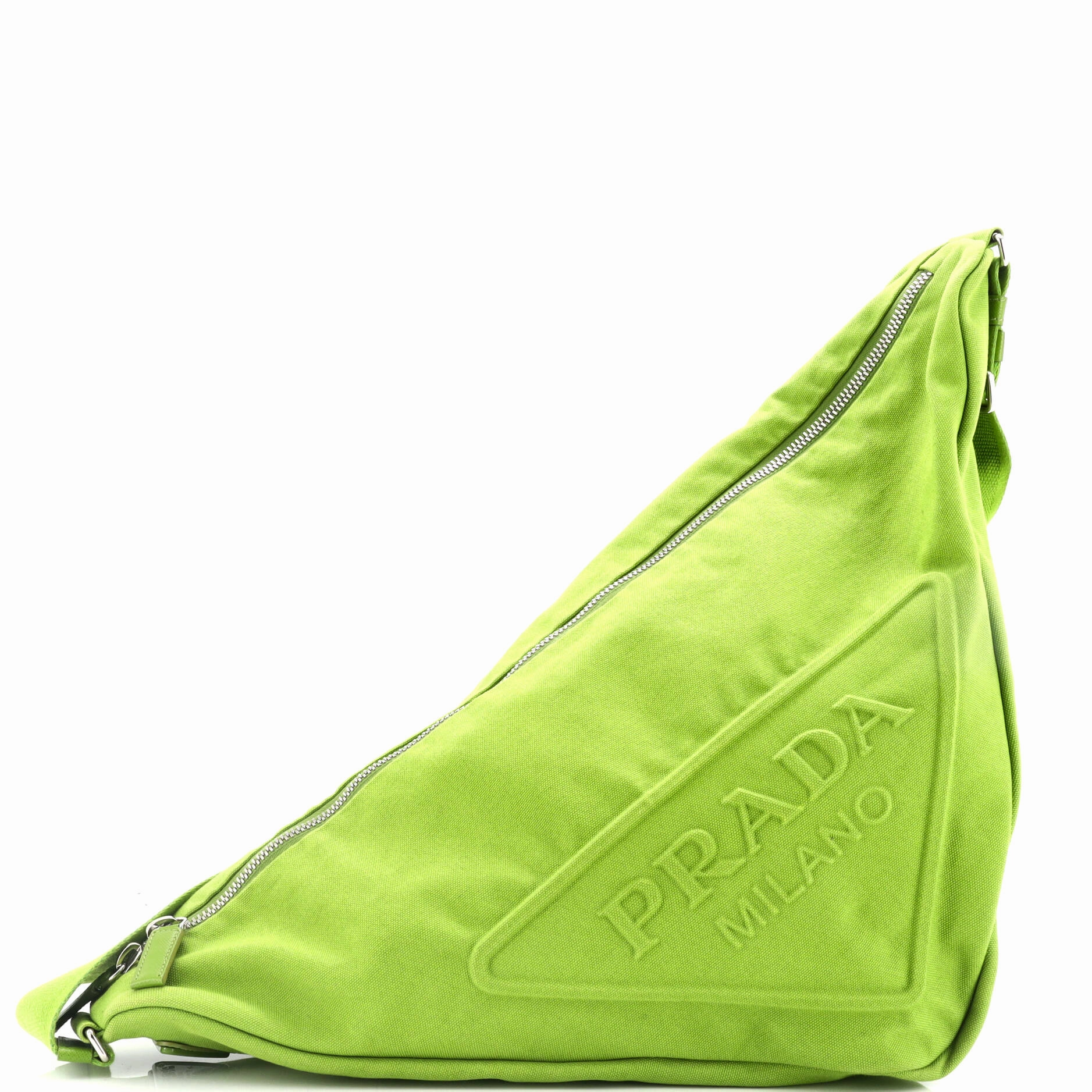 Triangle Logo Zip Crossbody Bag Embossed Canvas Large