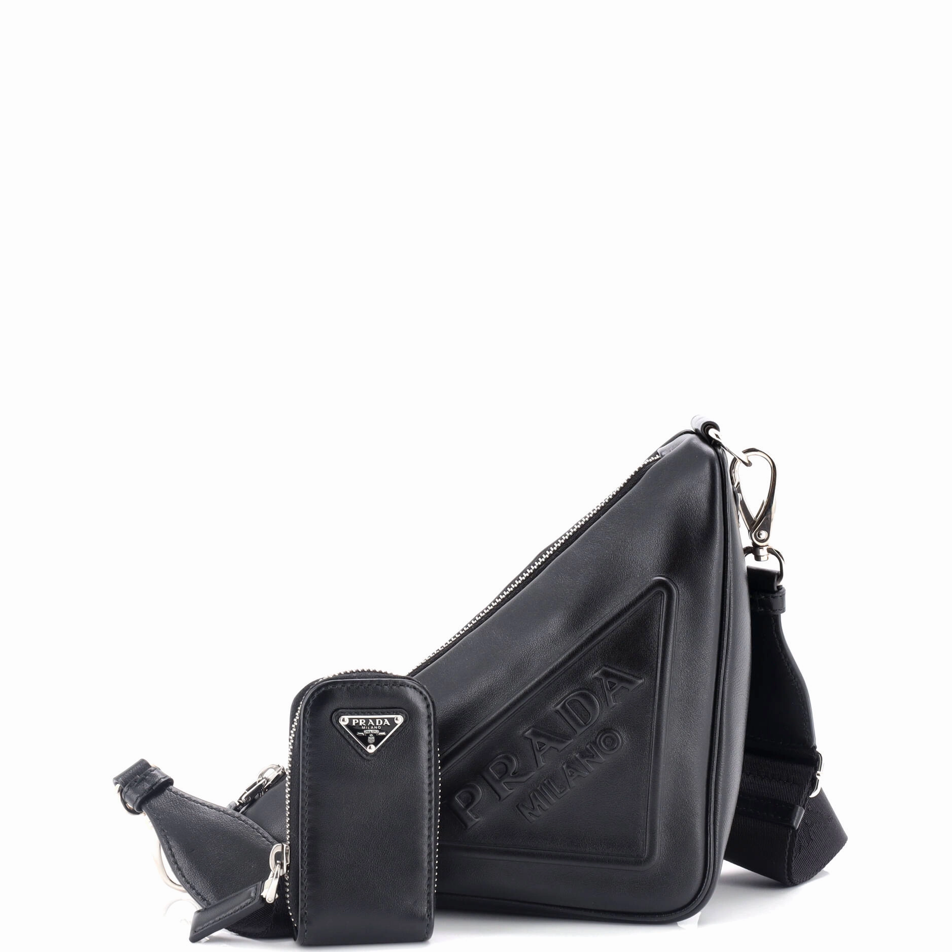 Triangle Logo Zip Crossbody Bag Embossed Leather Mini