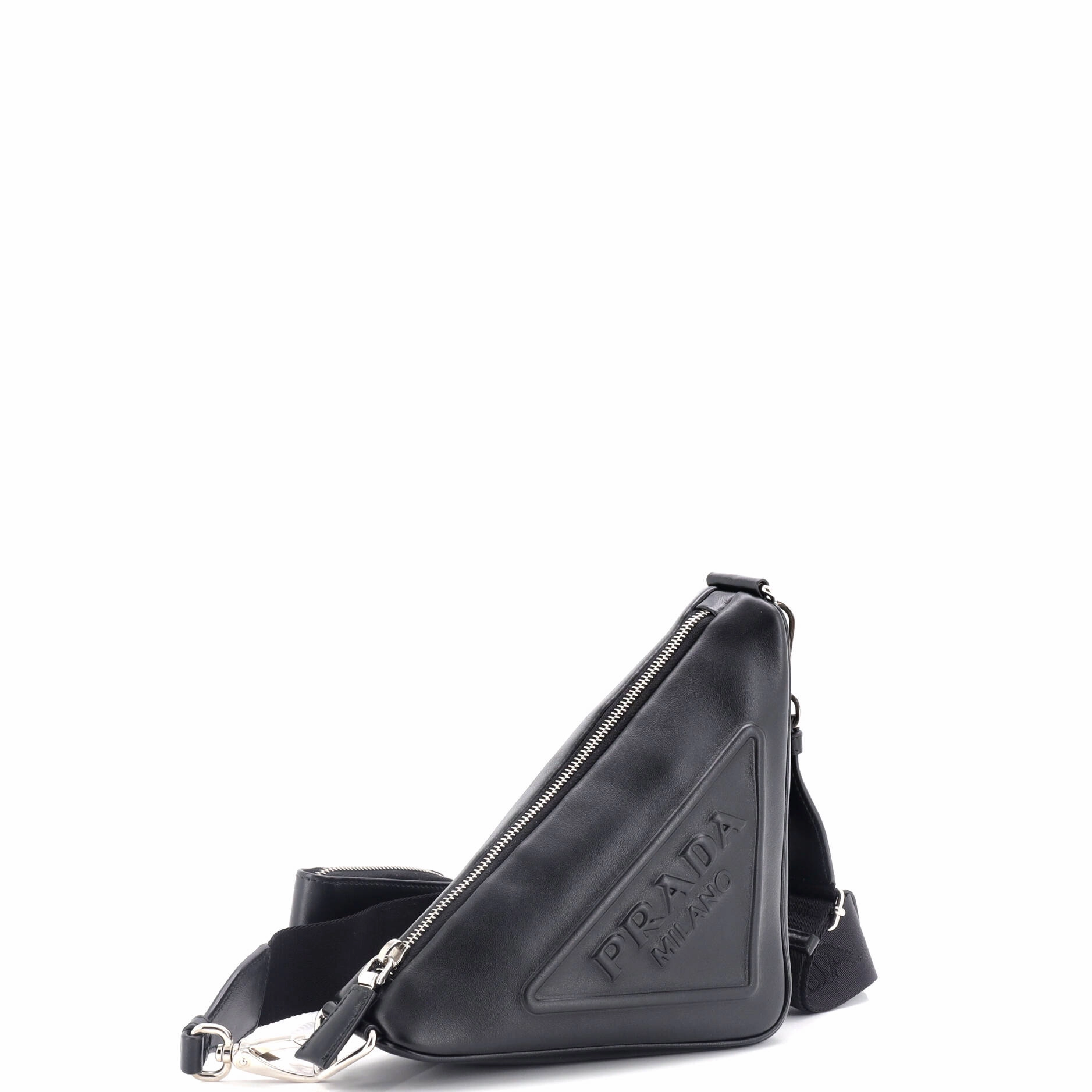 Triangle Logo Zip Crossbody Bag Embossed Leather Mini