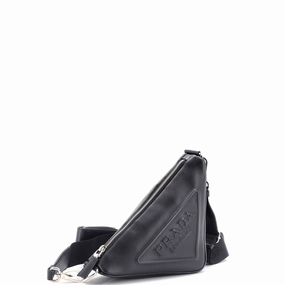 Triangle Logo Zip Crossbody Bag Embossed Leather Mini