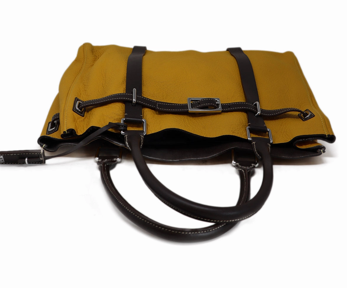 Tumi Marigold & Brown Leather Shoulder Bag