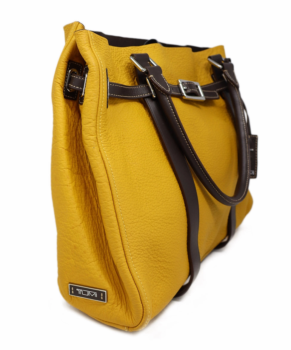 Tumi Marigold & Brown Leather Shoulder Bag