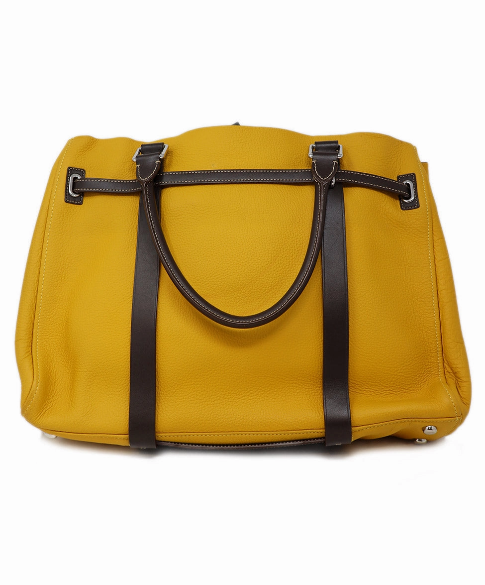 Tumi Marigold & Brown Leather Shoulder Bag