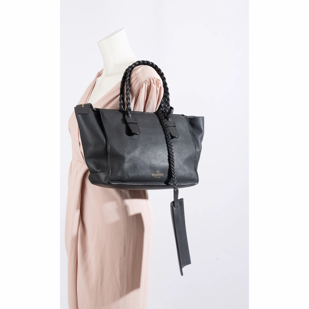 Valentino Garavani Grained Calfskin Black Tote