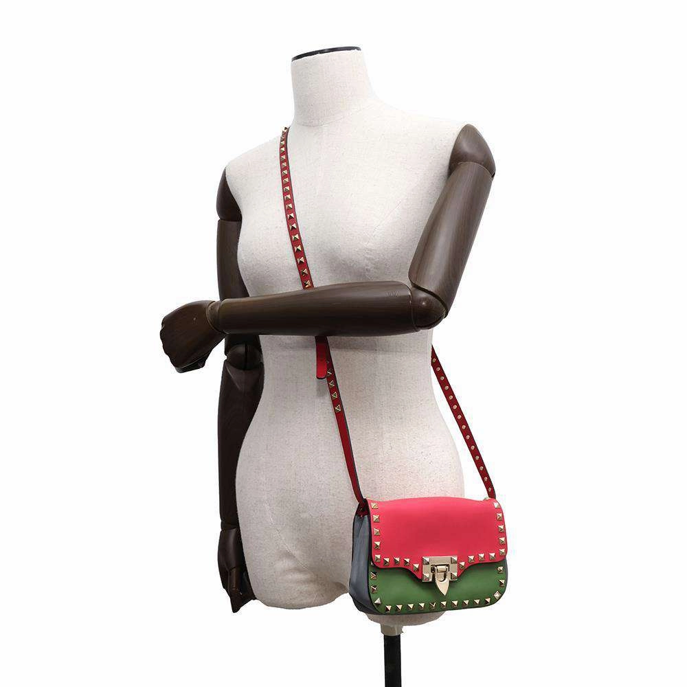 Valentino Garavani Studded Shoulder Bag Gray/Red/Green/Pink Leather