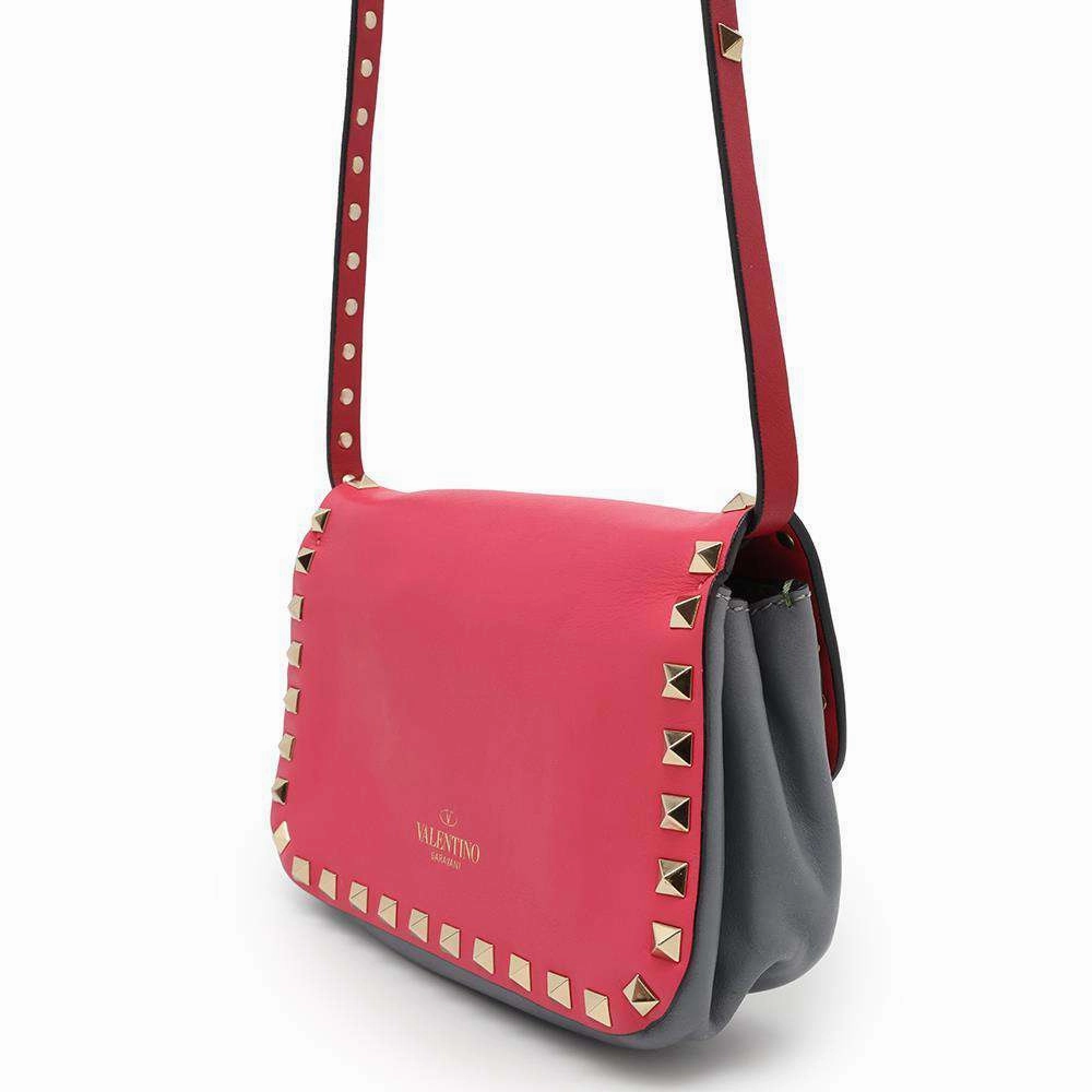 Valentino Garavani Studded Shoulder Bag Gray/Red/Green/Pink Leather