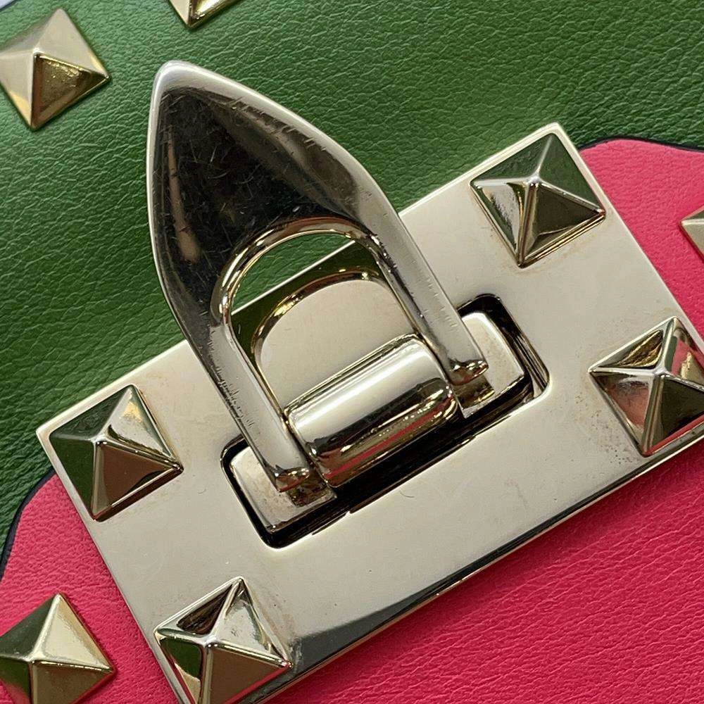 Valentino Garavani Studded Shoulder Bag Gray/Red/Green/Pink Leather