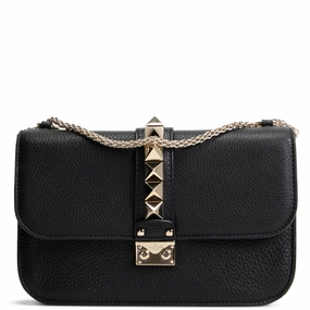 VALENTINO Glam Lock Rockstud Medium Flap Bag - Black