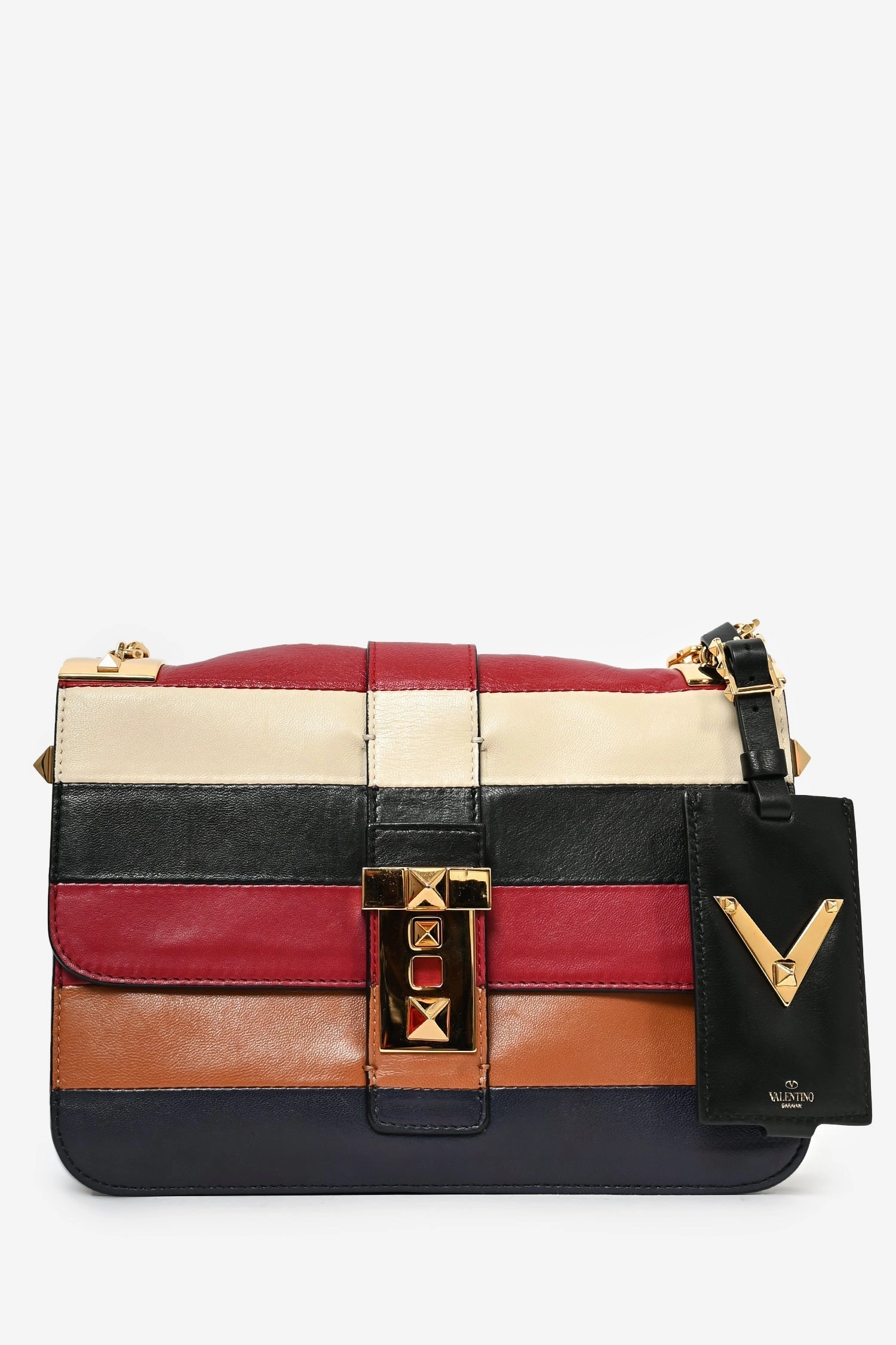 Valentino Multicoloured Leather B-Rockstud Striped Crossbody