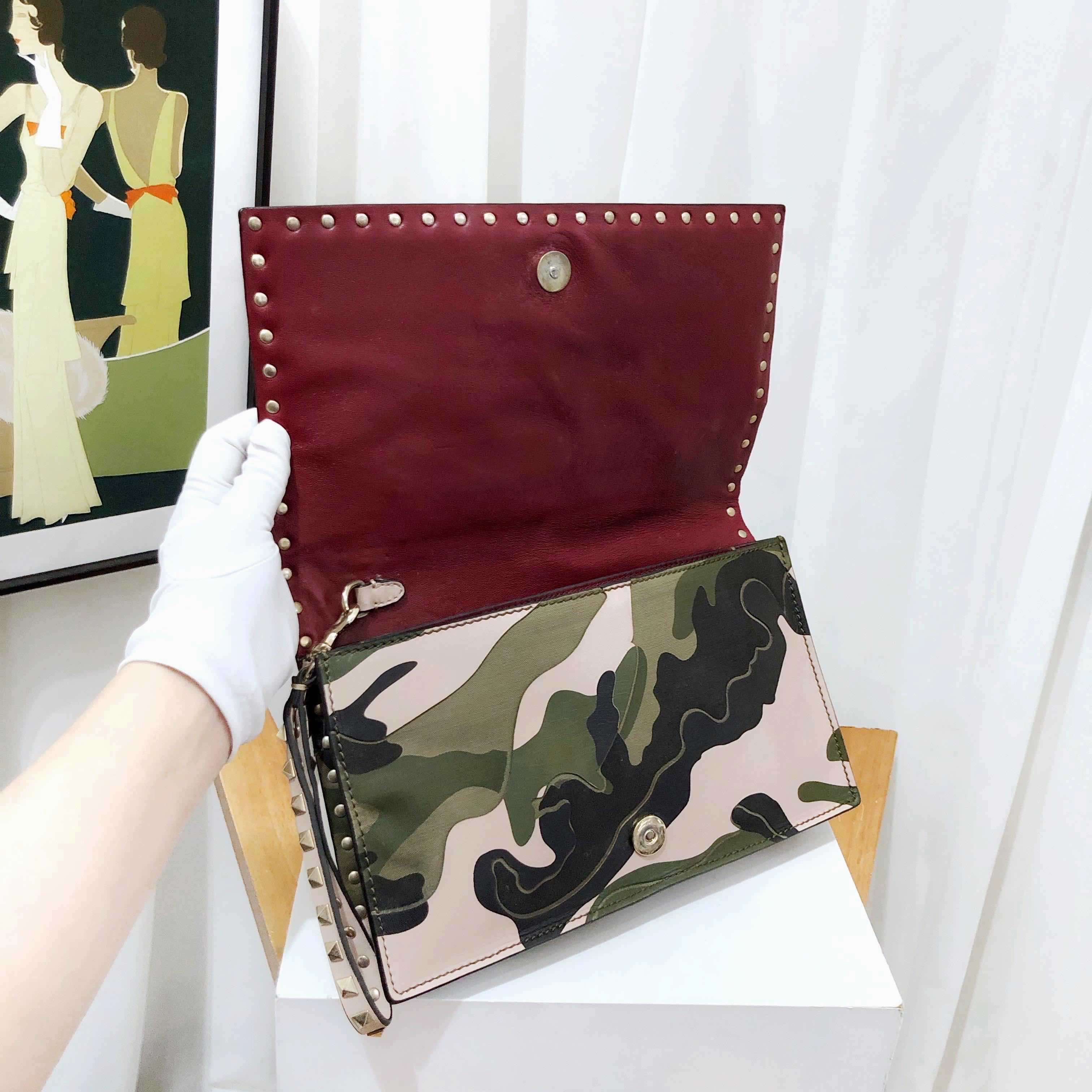 Valentino Rockstud Camouflage Shoulder Bag, Green, Military Print, Medium