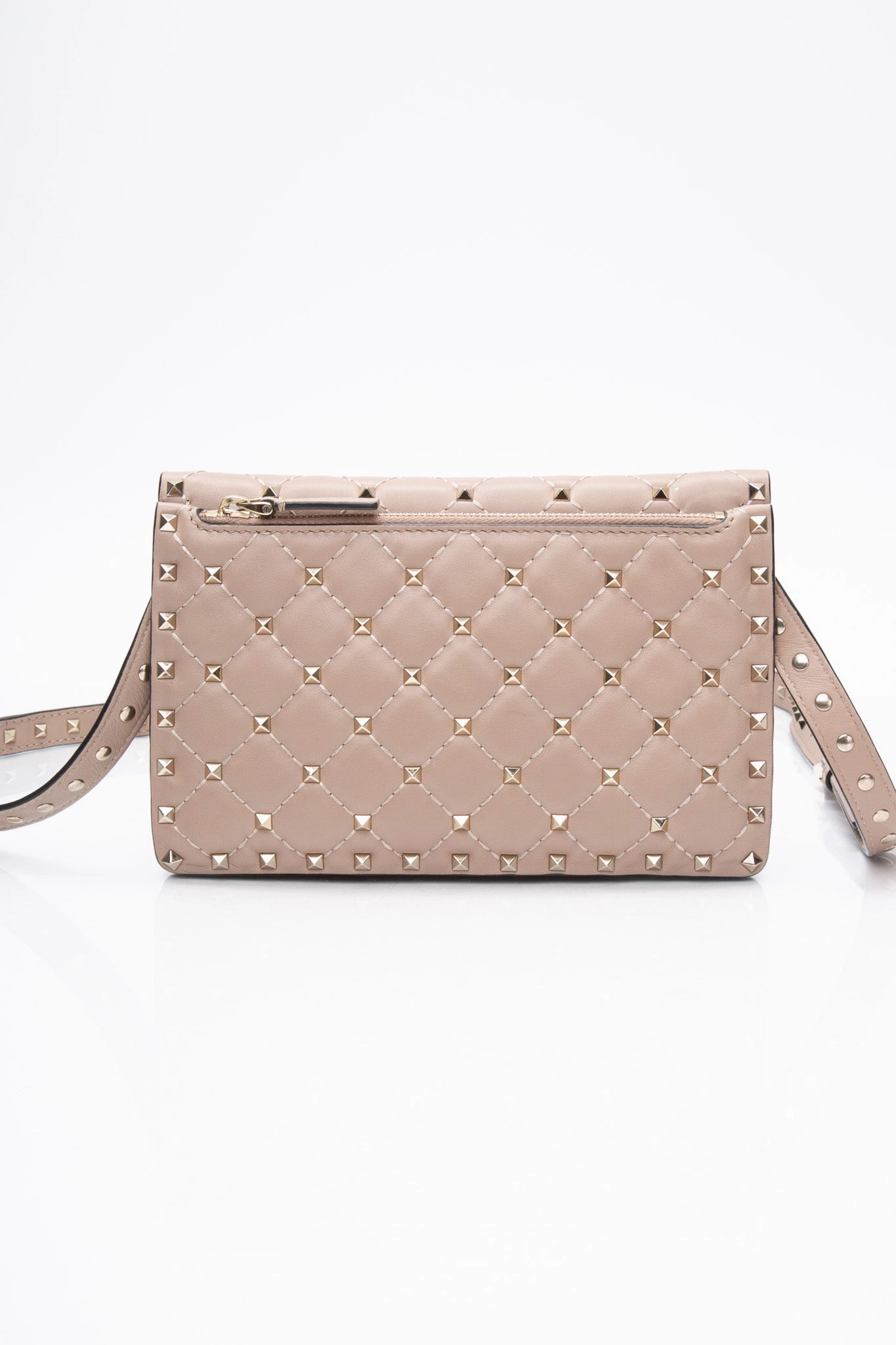 VALENTINO Rose Beige Rockstud Spike Leather Crossbody