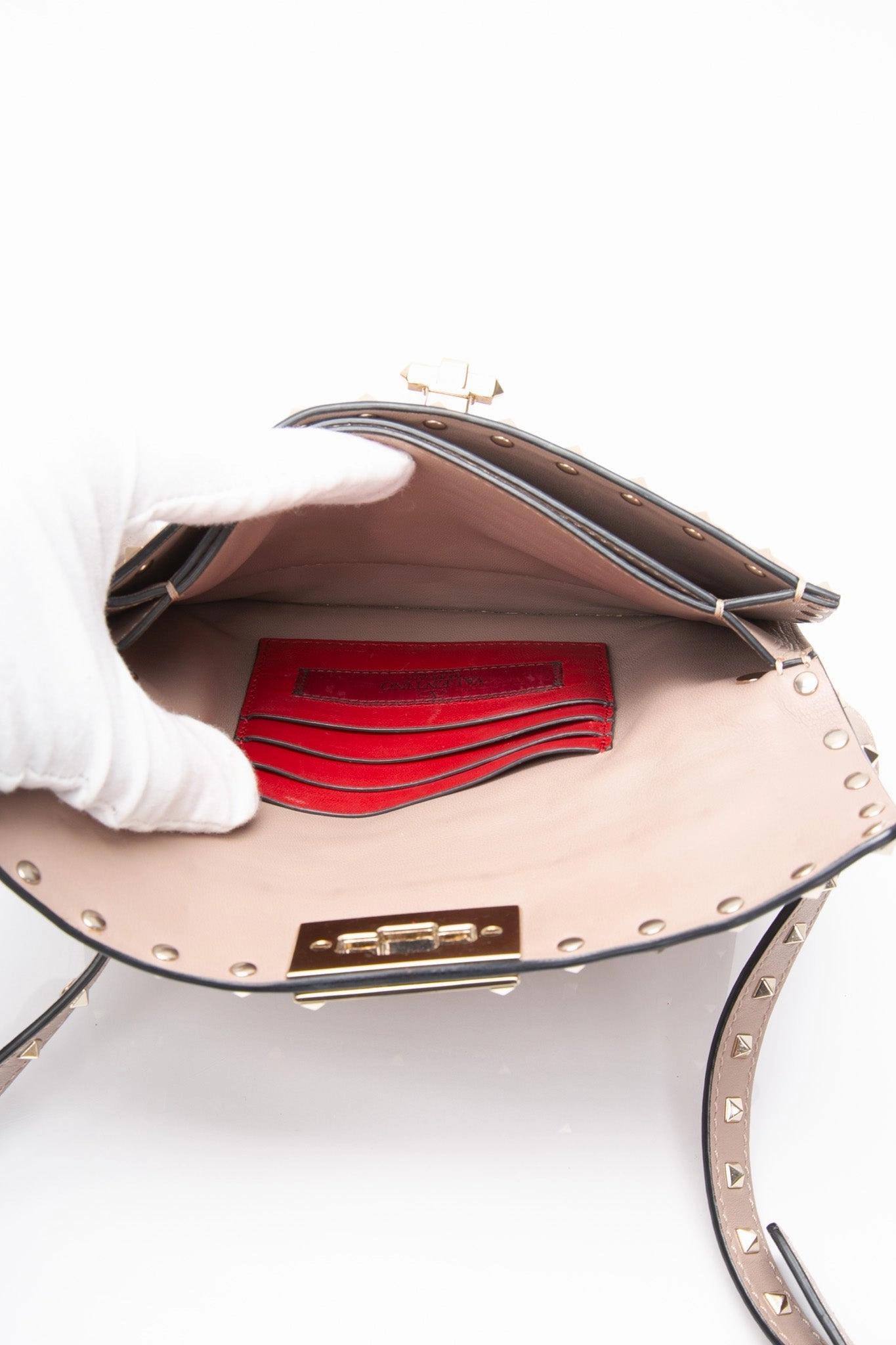 VALENTINO Rose Beige Rockstud Spike Leather Crossbody