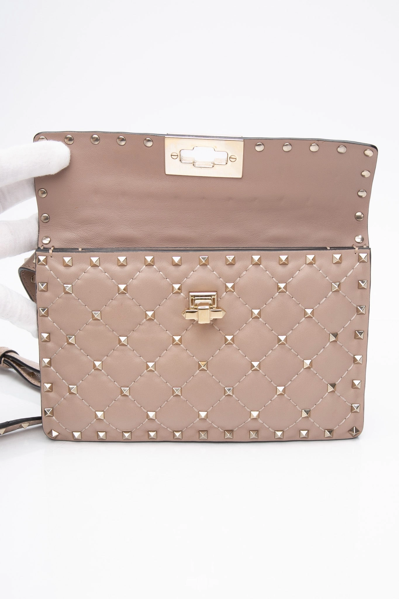 VALENTINO Rose Beige Rockstud Spike Leather Crossbody