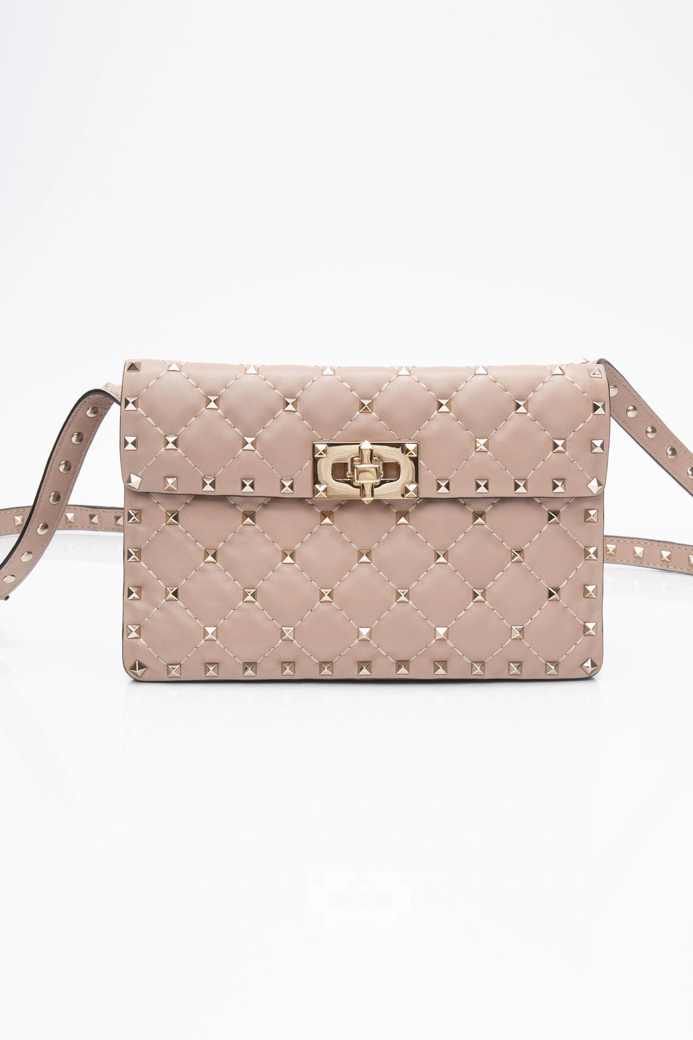 VALENTINO Rose Beige Rockstud Spike Leather Crossbody