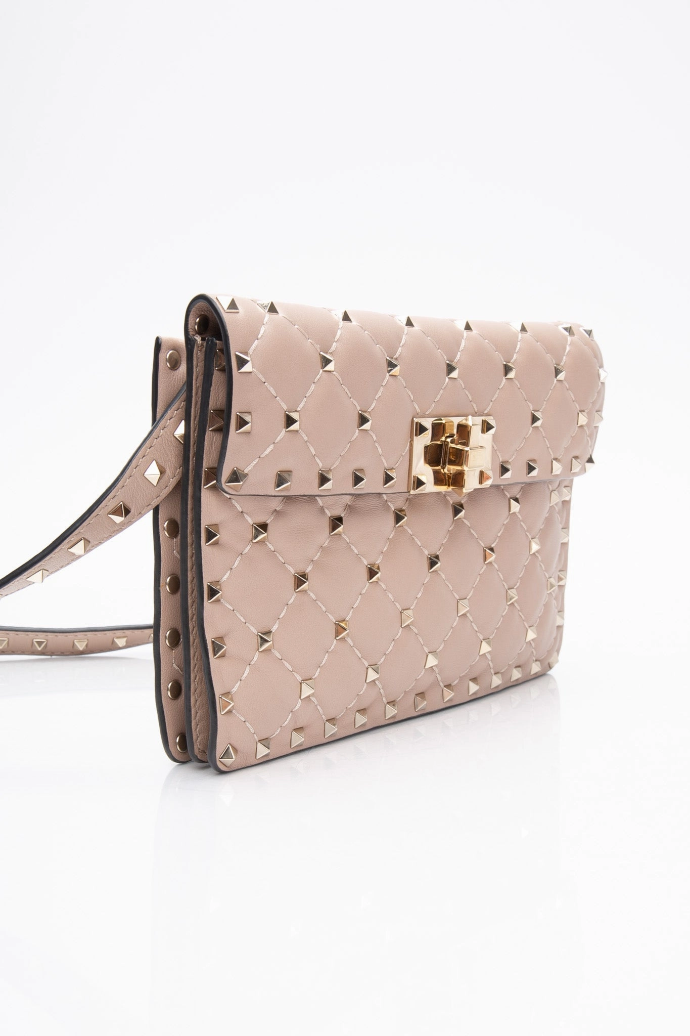 VALENTINO Rose Beige Rockstud Spike Leather Crossbody