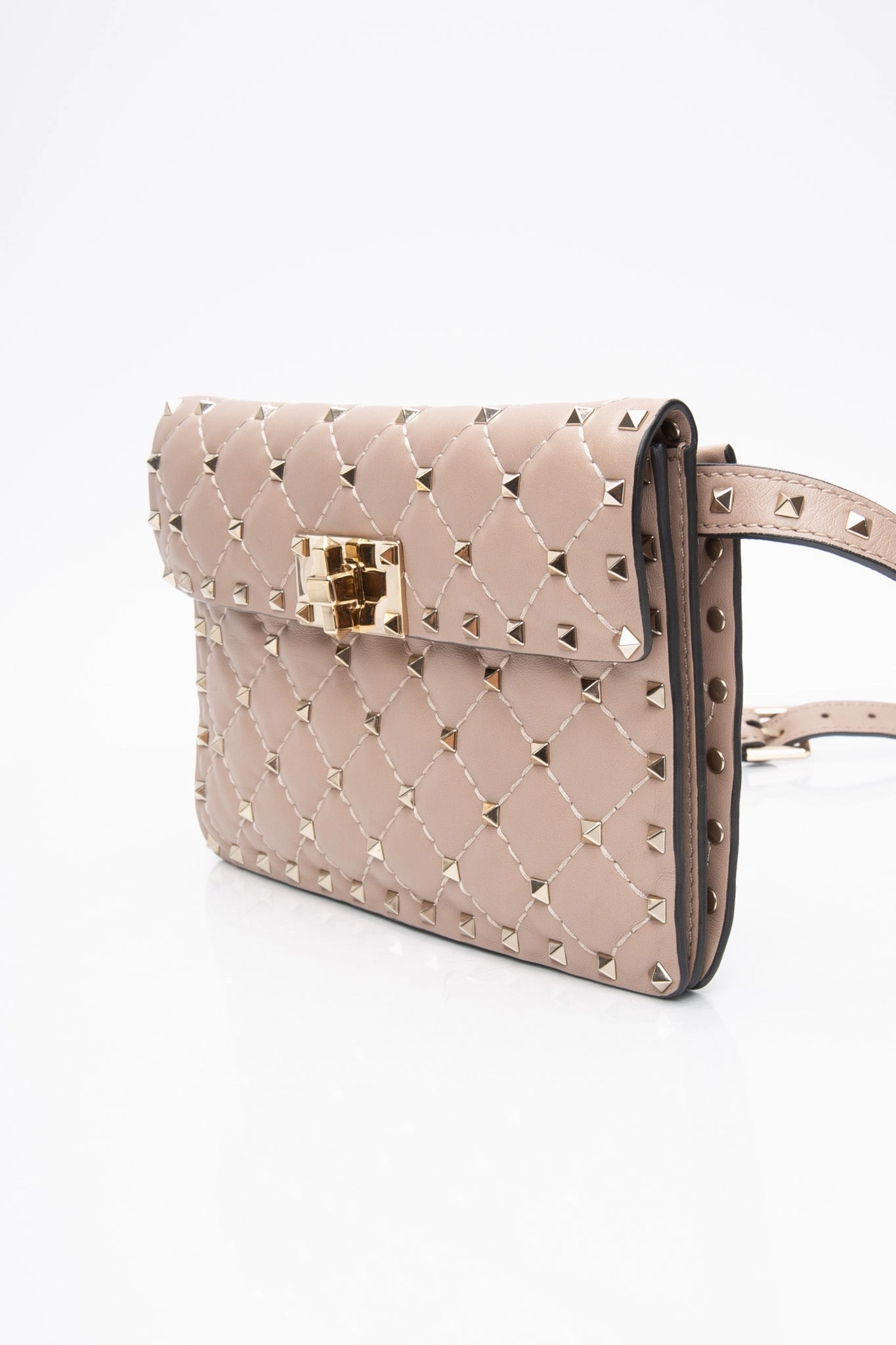 VALENTINO Rose Beige Rockstud Spike Leather Crossbody