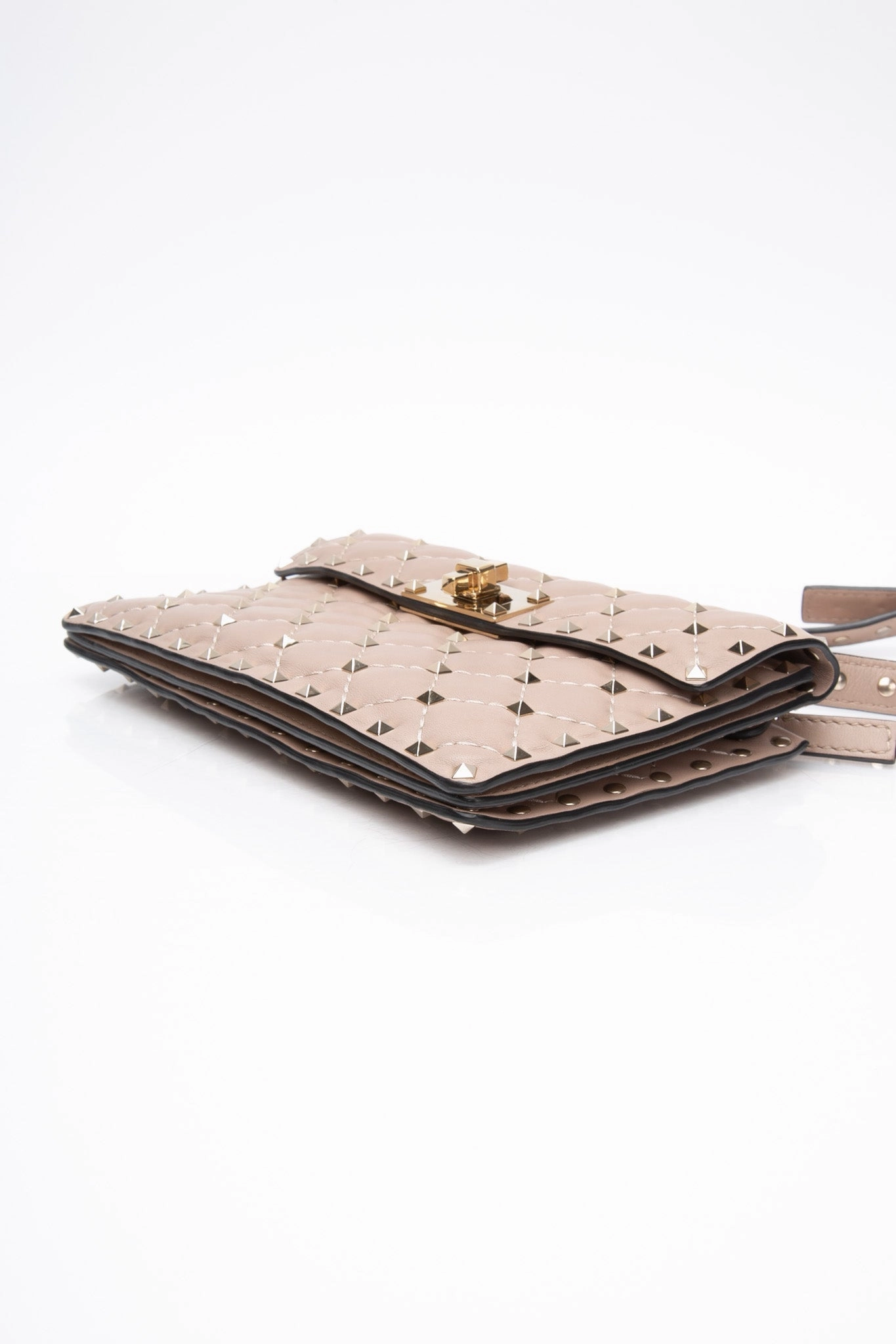 VALENTINO Rose Beige Rockstud Spike Leather Crossbody