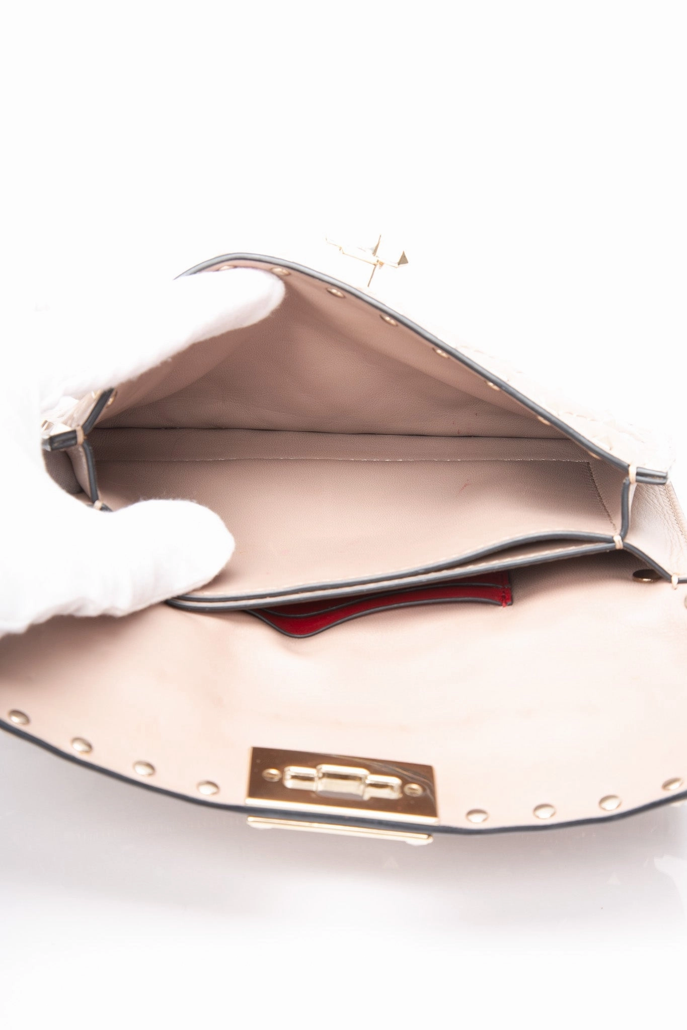 VALENTINO Rose Beige Rockstud Spike Leather Crossbody